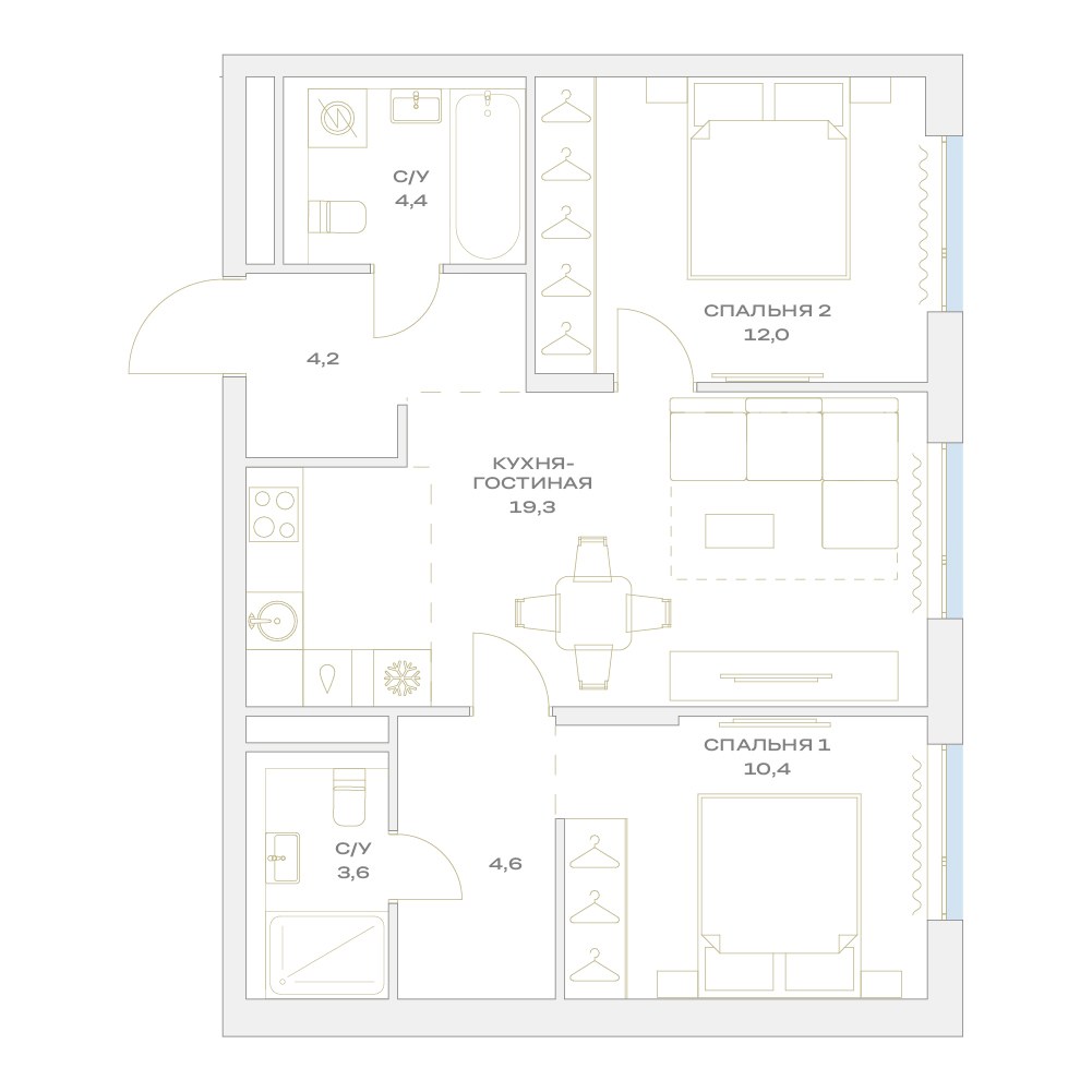 Планировка 58.5 м²