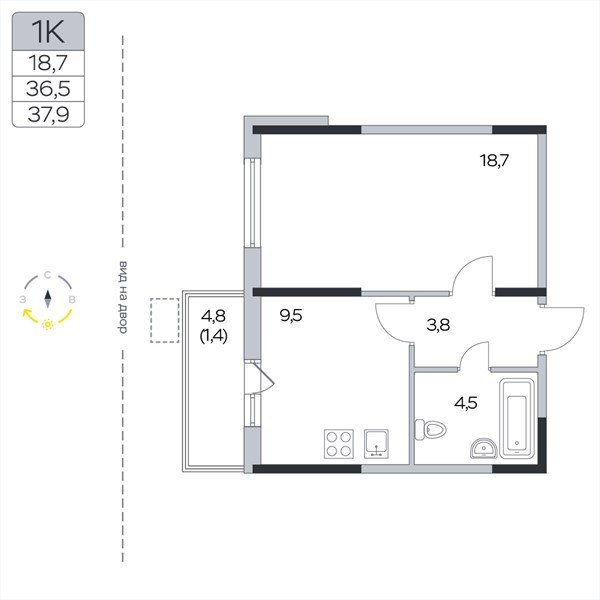 Планировка 37.9 м²