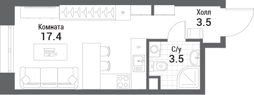 Планировка: Студия, 24.4 м²