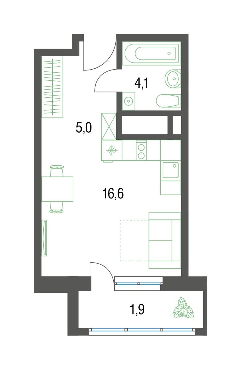 Планировка 28.9 м²