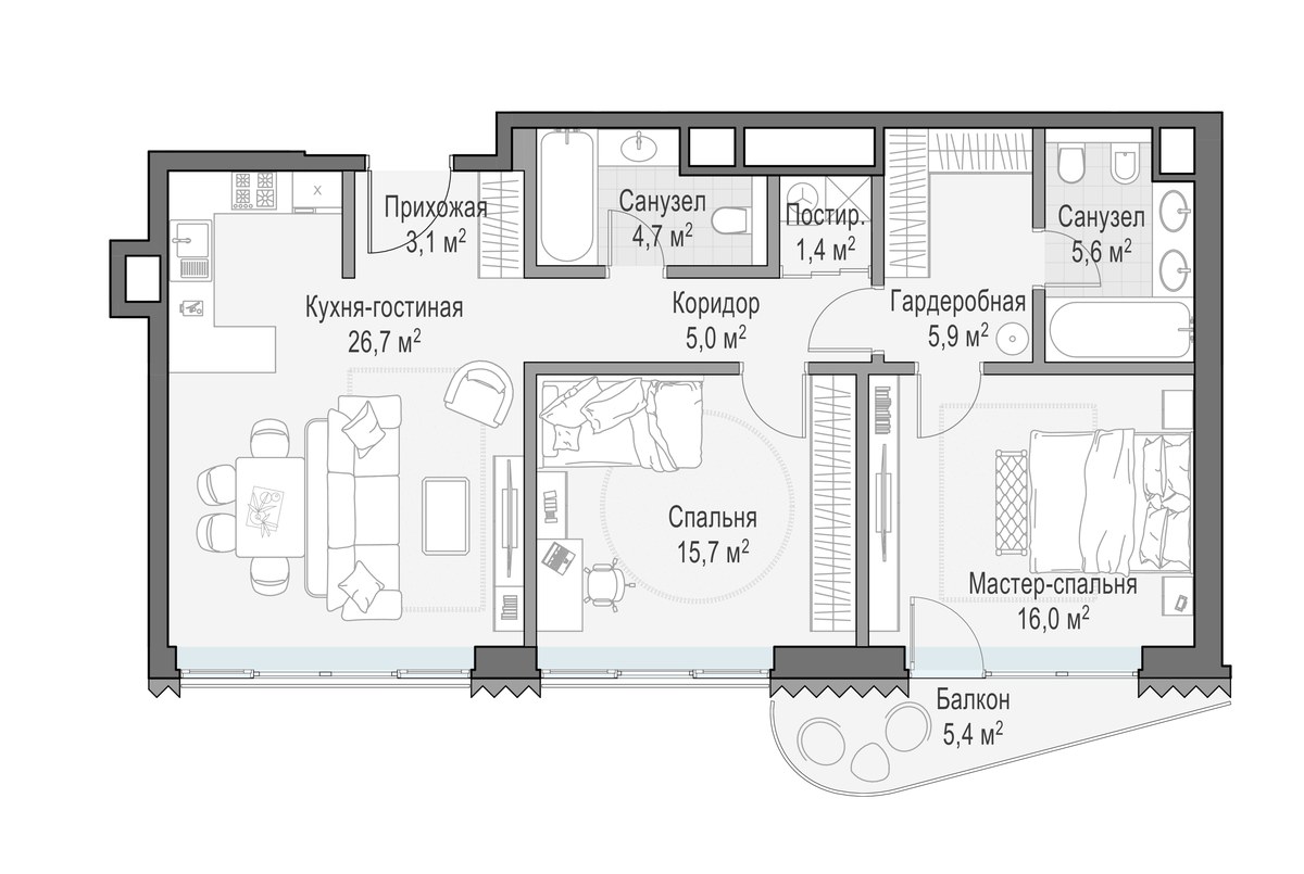 Планировка 85.9 м²