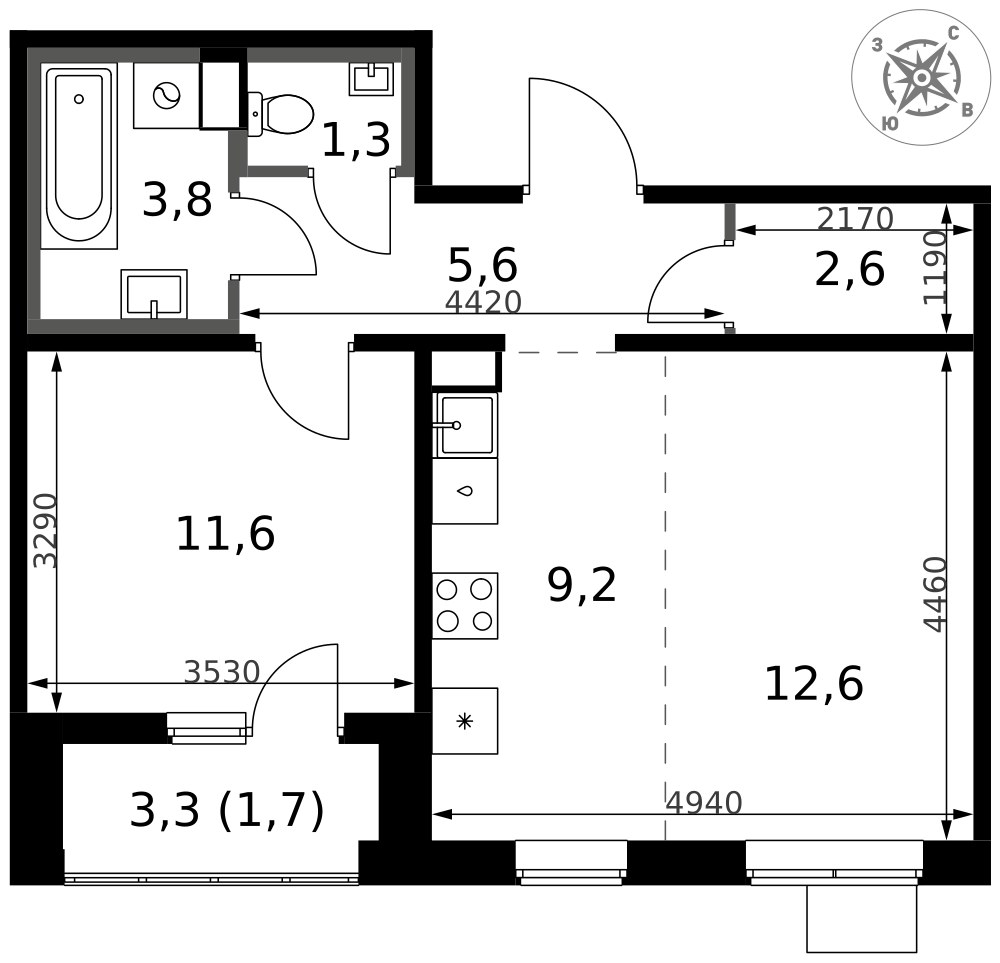 Планировка 49.8 м²