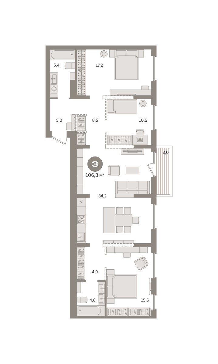 Планировка 106.84 м²
