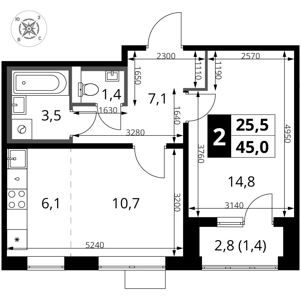 Планировка 45.0 м²