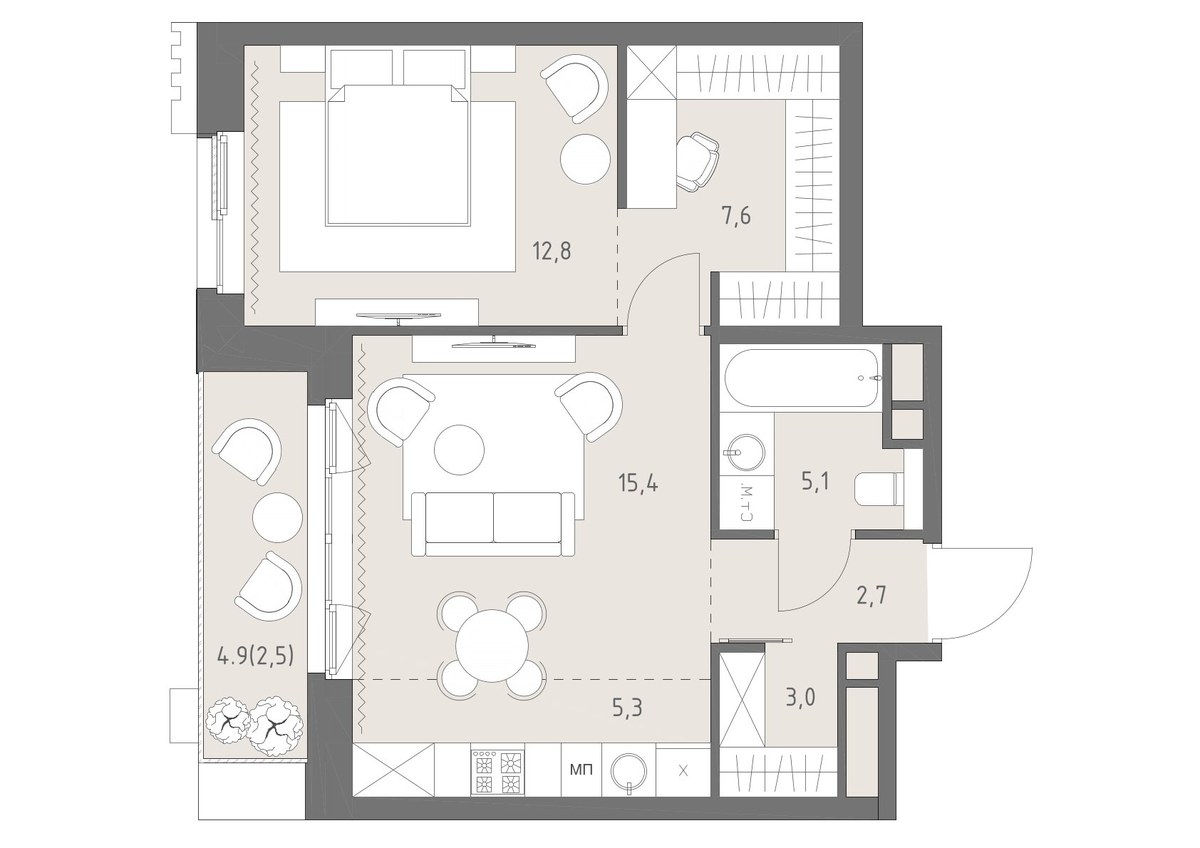 Планировка 54.4 м²