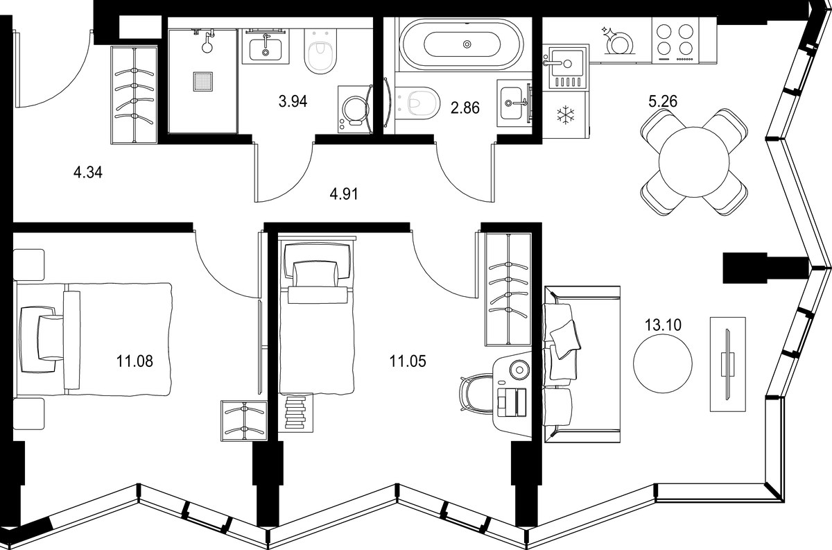 Планировка 56.54 м²