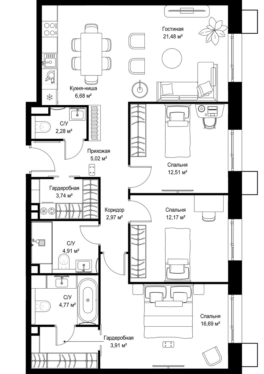 Планировка 97.13 м²