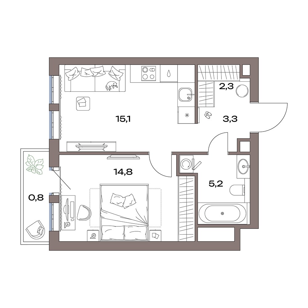 Планировка 45.1 м²