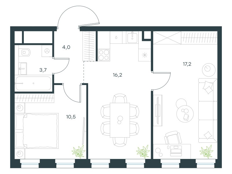 Планировка 51.6 м²