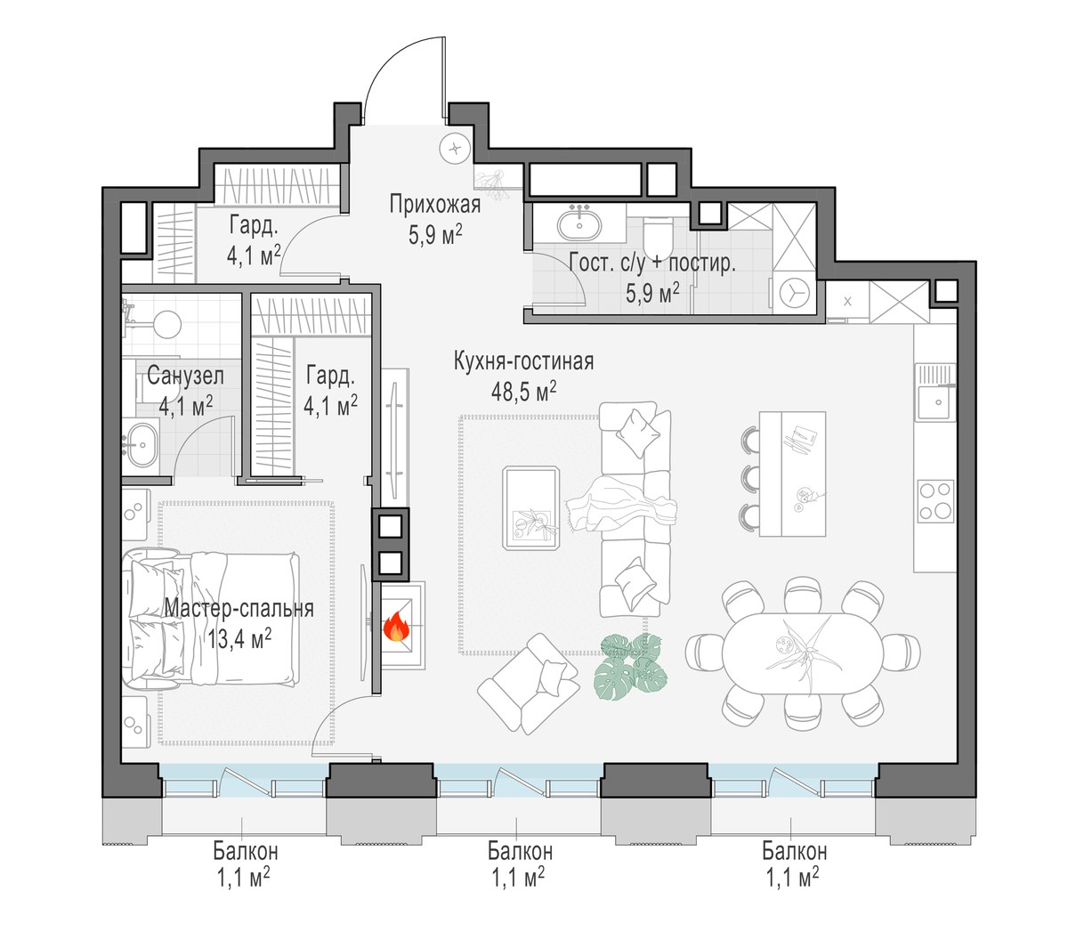 Планировка 85.4 м²