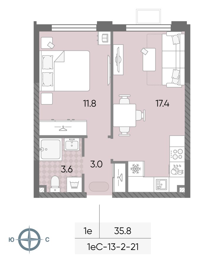 Планировка 35.8 м²