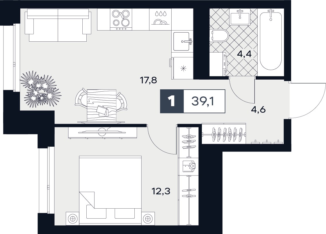 Планировка 39.1 м²
