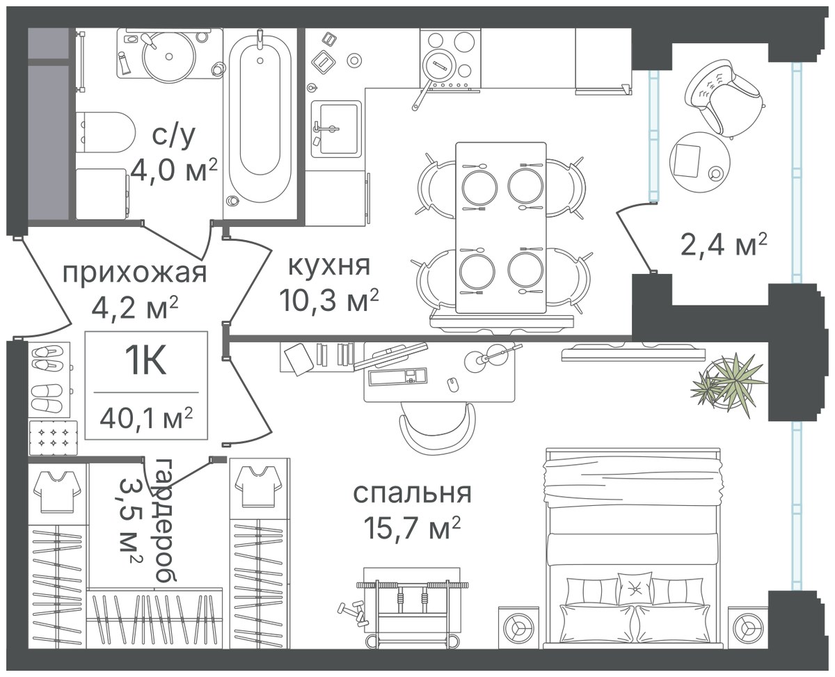 Планировка 39.8 м²