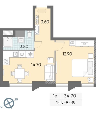 Планировка 34.7 м²