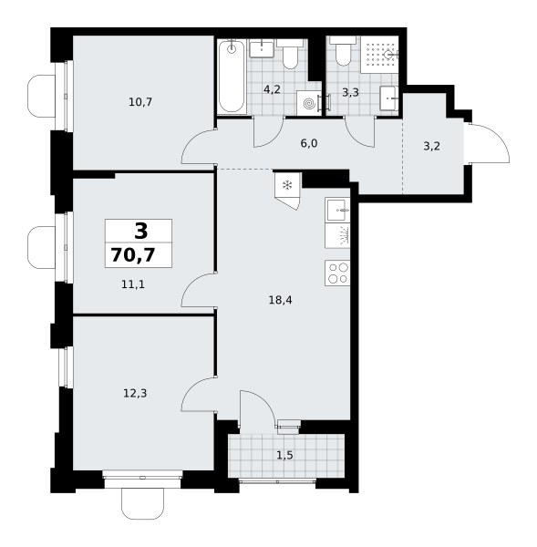 Планировка 70.7 м²