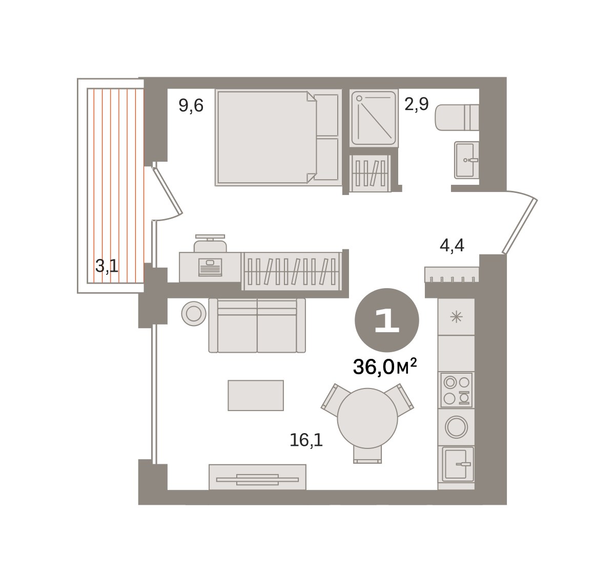 Планировка 36.03 м²