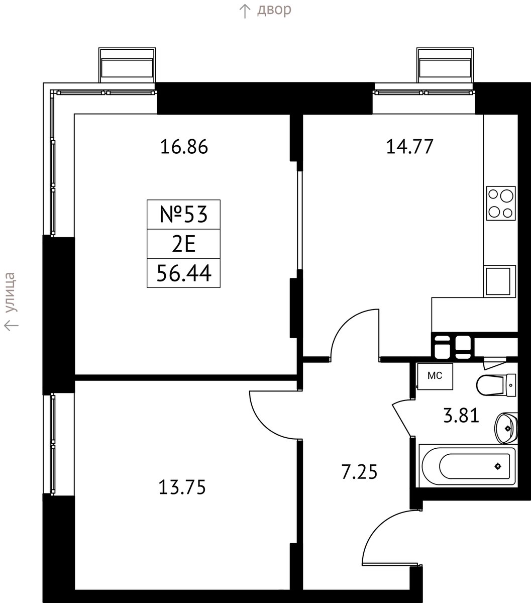 Планировка 56.44 м²