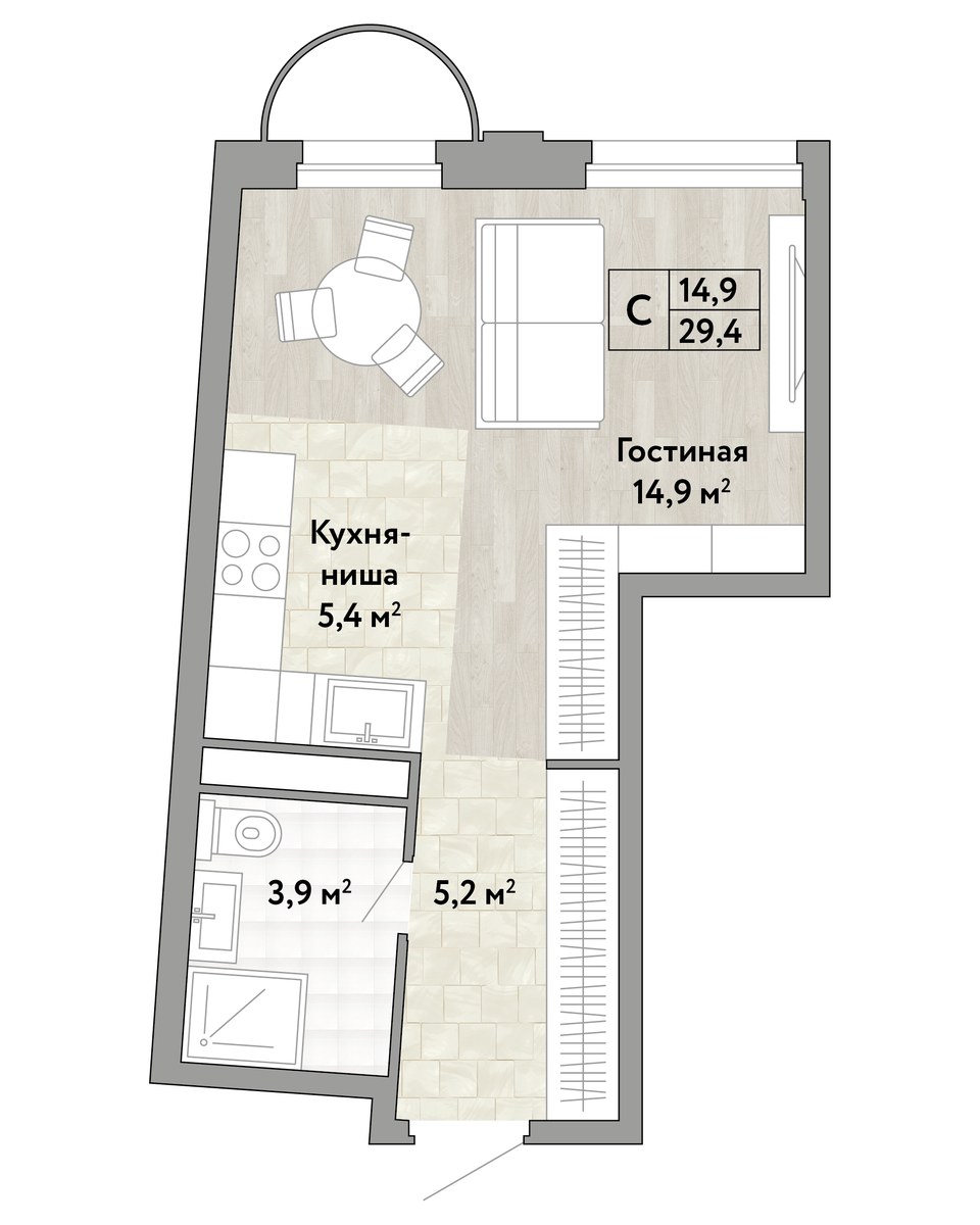 Планировка 29.0 м²
