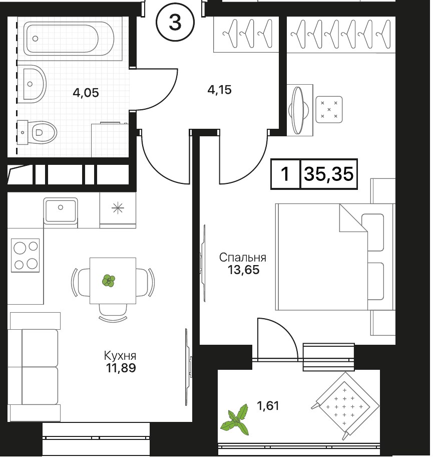Планировка 35.4 м²