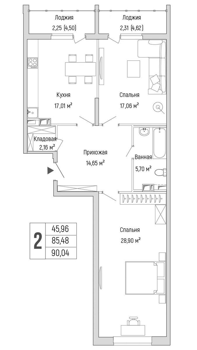 Планировка 90.04 м²