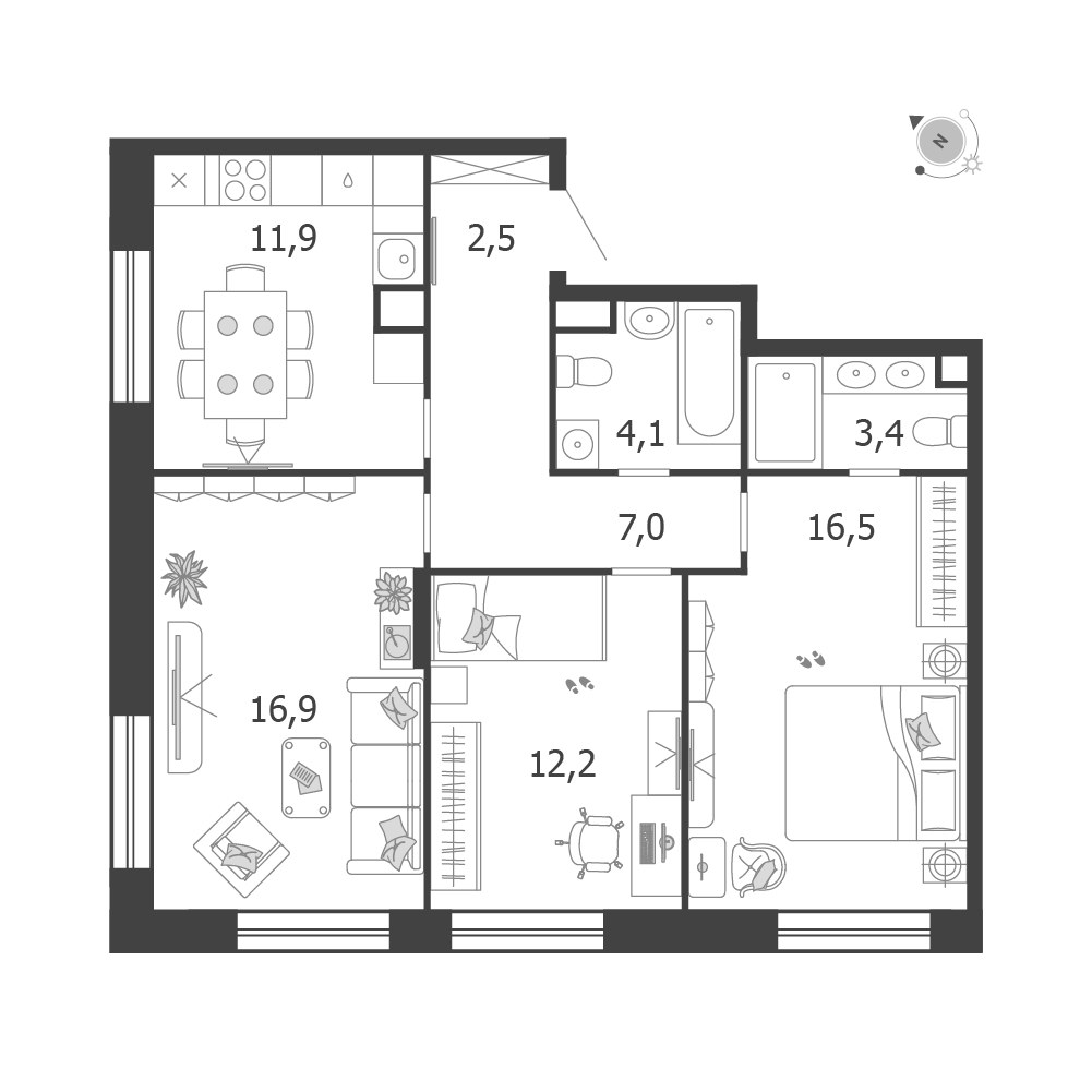 Планировка 74.5 м²