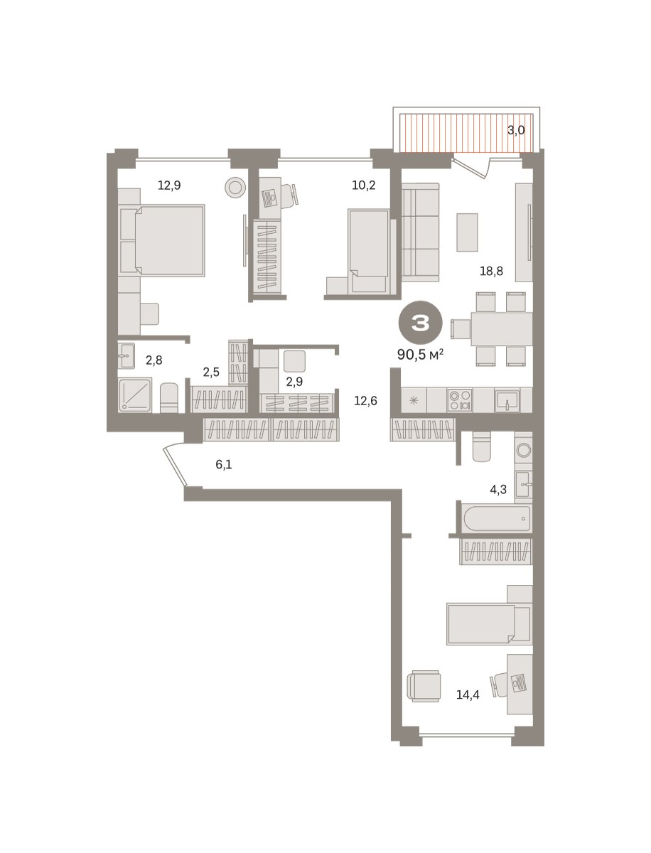 Планировка 90.49 м²