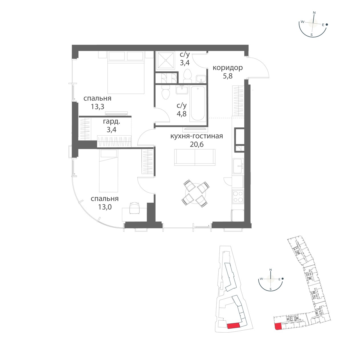 Планировка 64.3 м²