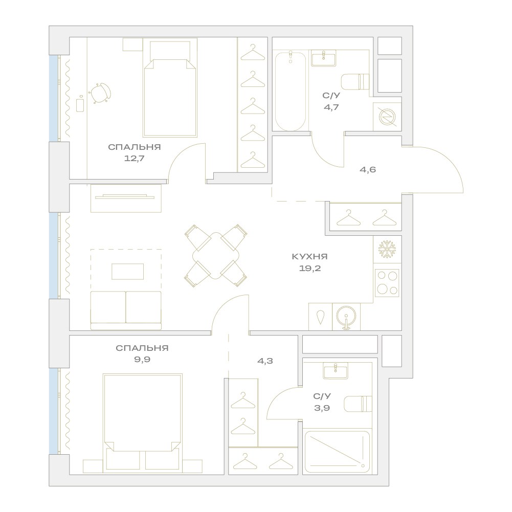 Планировка 59.3 м²