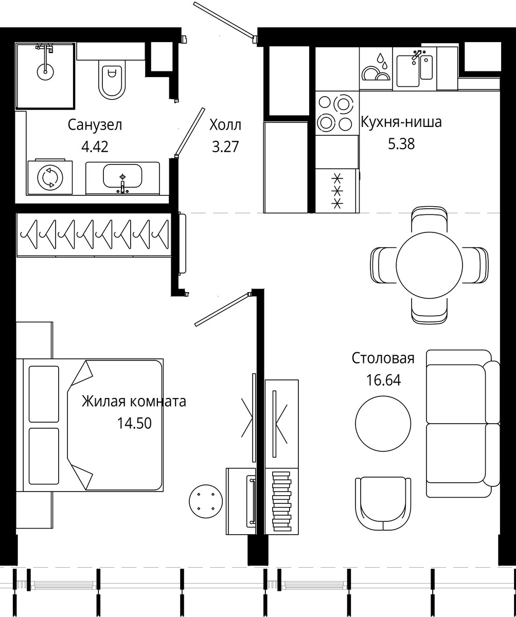 Планировка 44.1 м²
