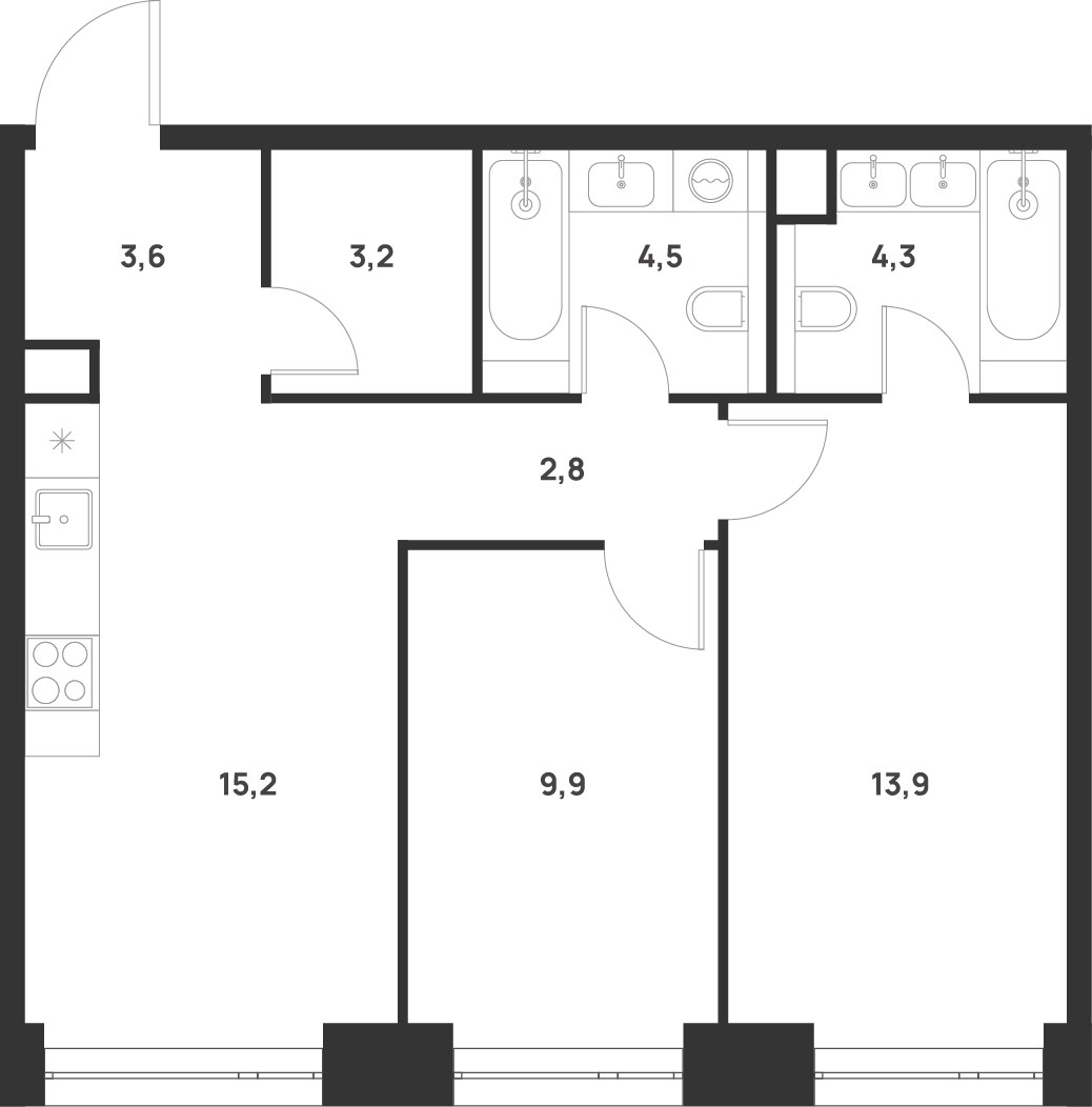 Планировка 57.4 м²