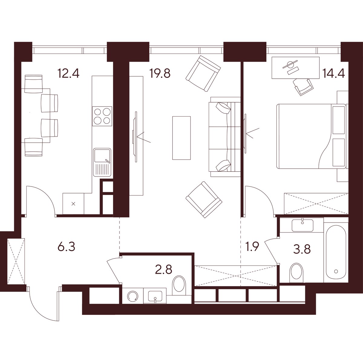 Планировка 61.4 м²
