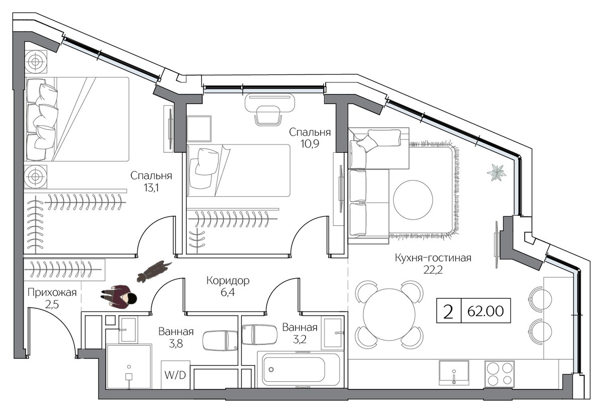 Планировка 62.0 м²