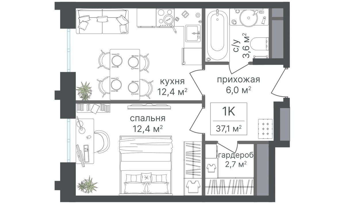 Планировка 37.7 м²