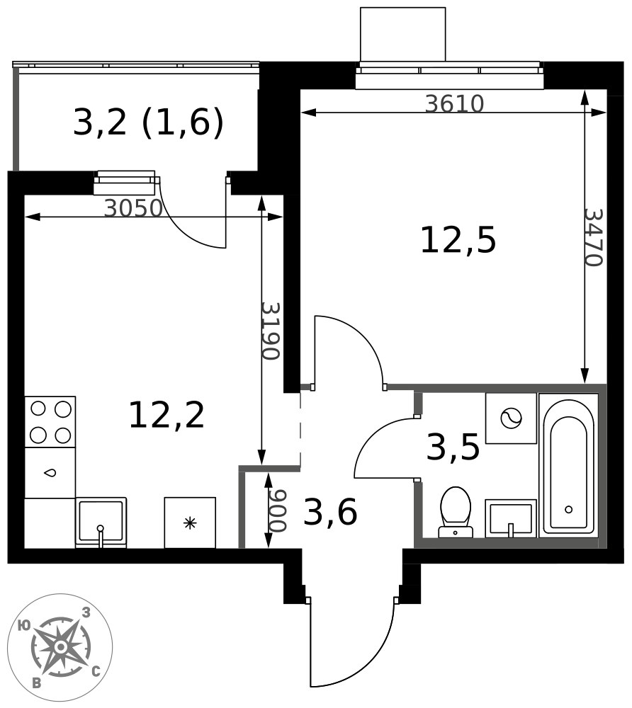 Планировка 33.9 м²