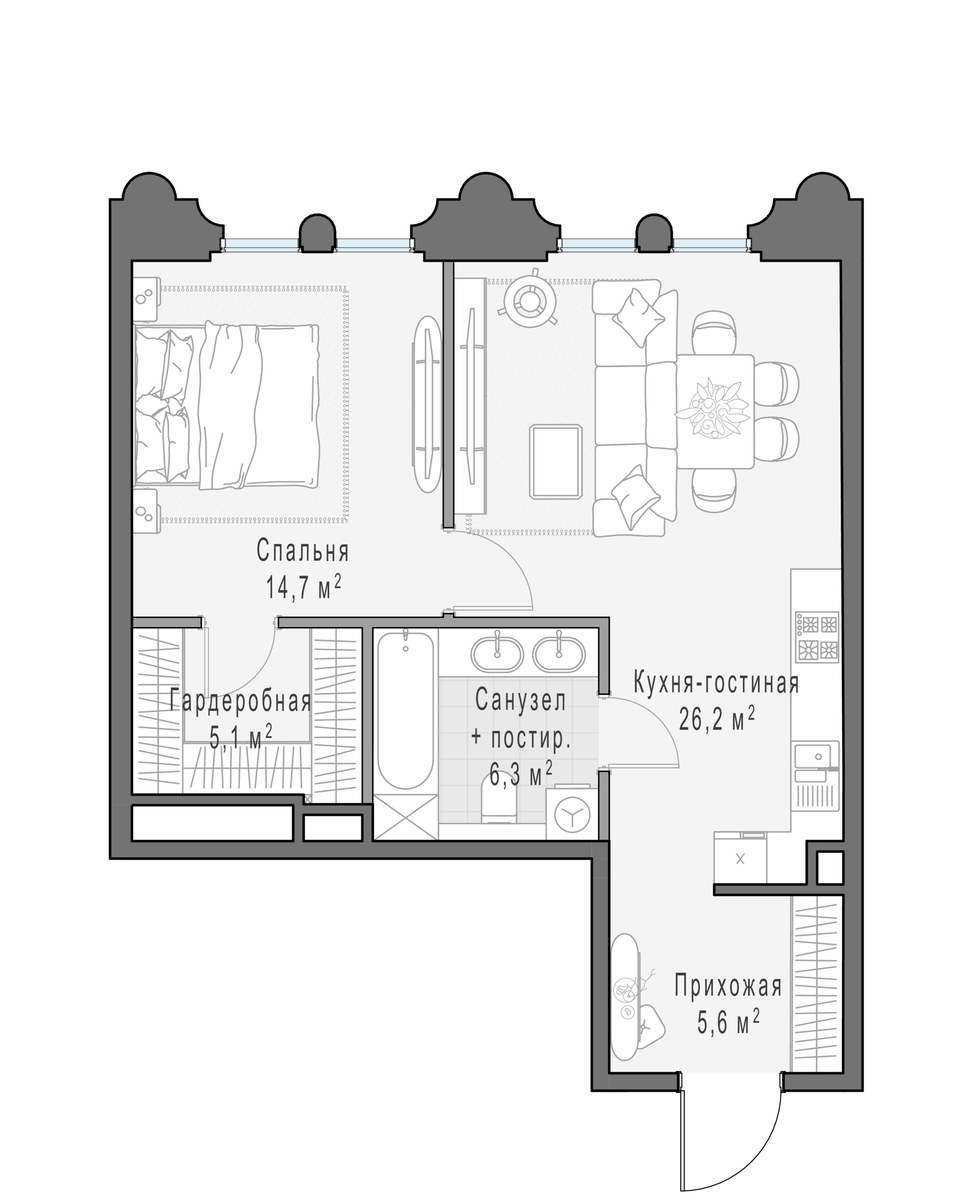 Планировка 58.4 м²