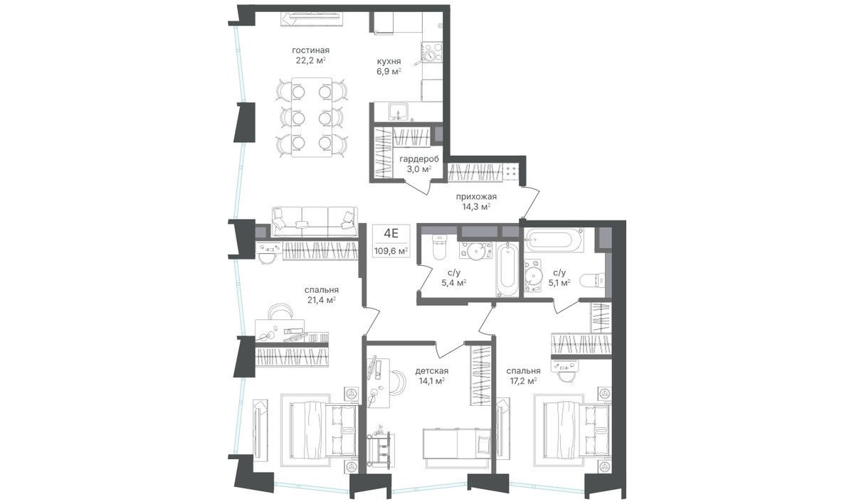 Планировка 109.6 м²
