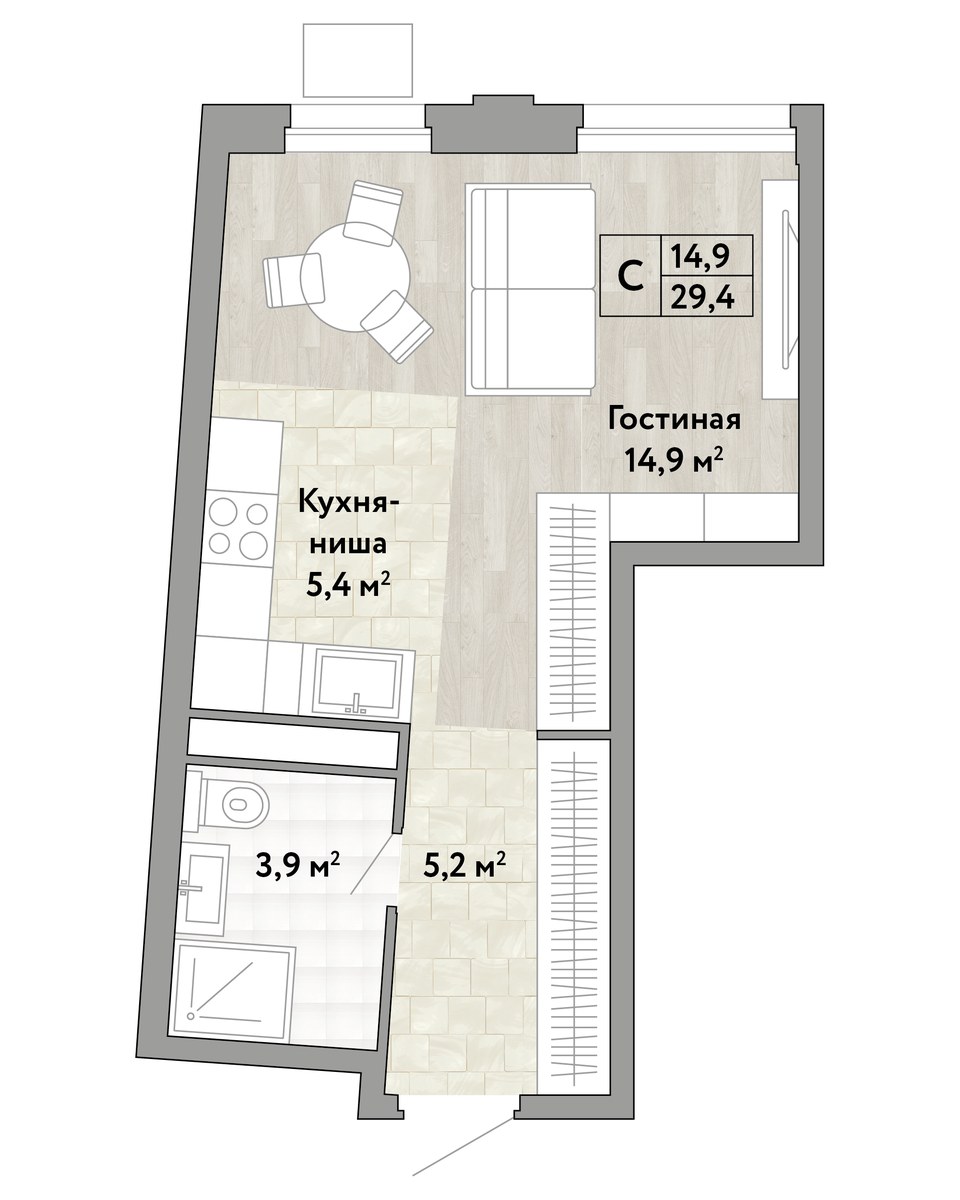 Планировка: Студия, 29.0 м²
