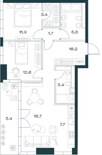 Планировка 82.7 м²