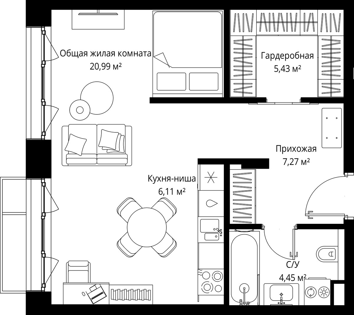 Планировка 44.25 м²