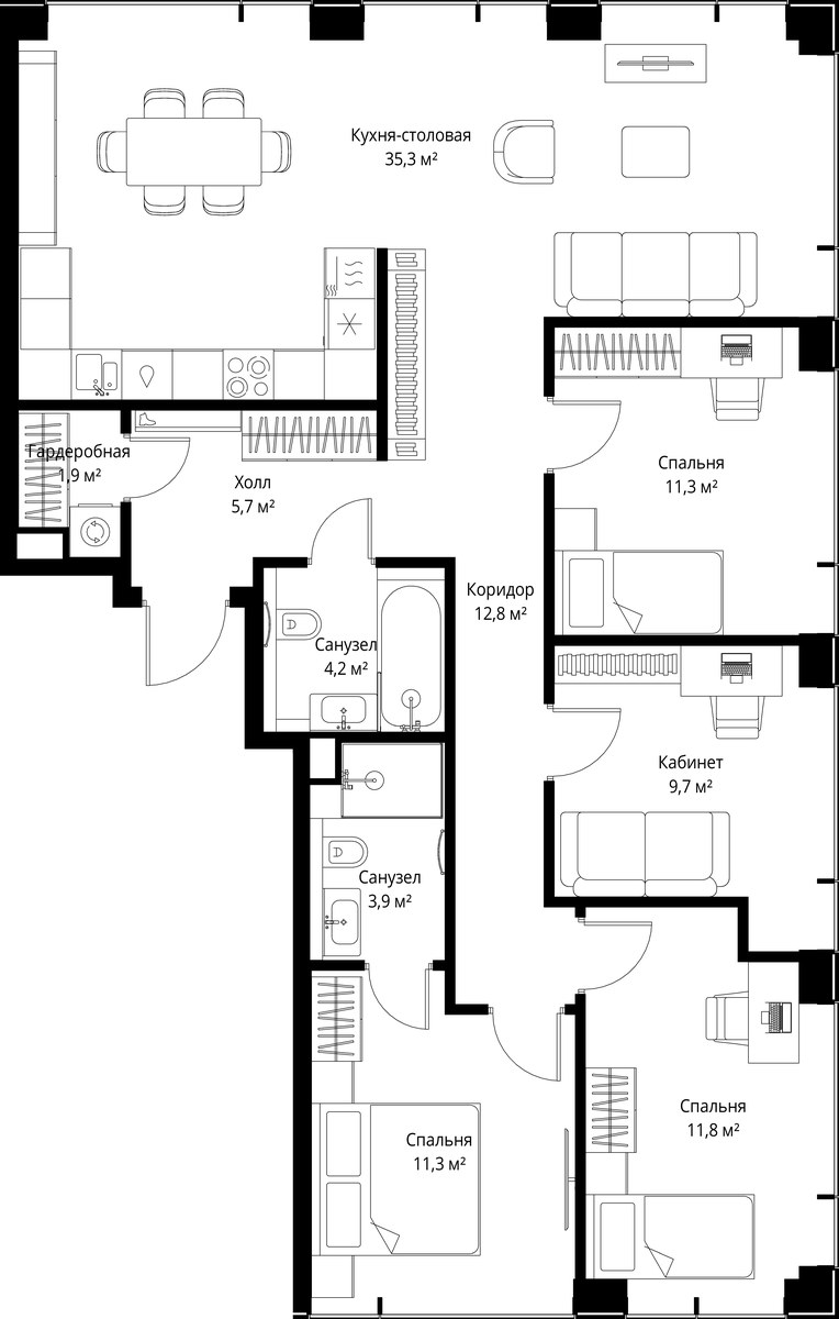 Планировка 107.9 м²