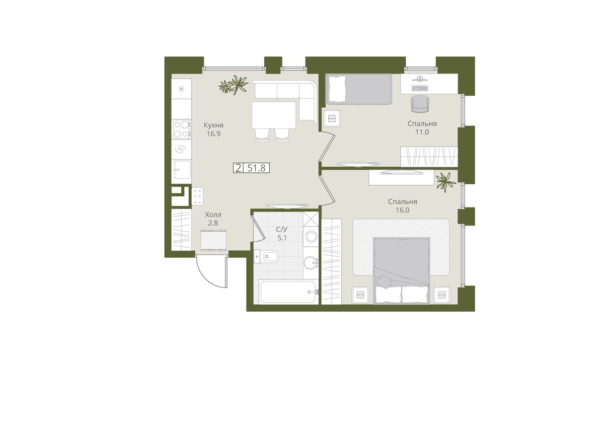 Планировка 51.8 м²