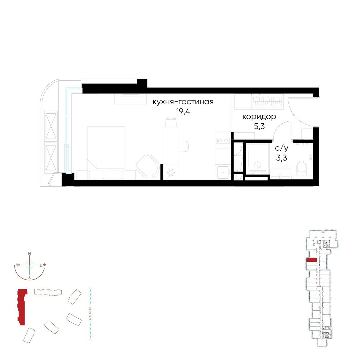 Планировка: Студия, 28.0 м²