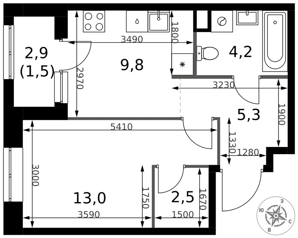 Планировка 36.3 м²