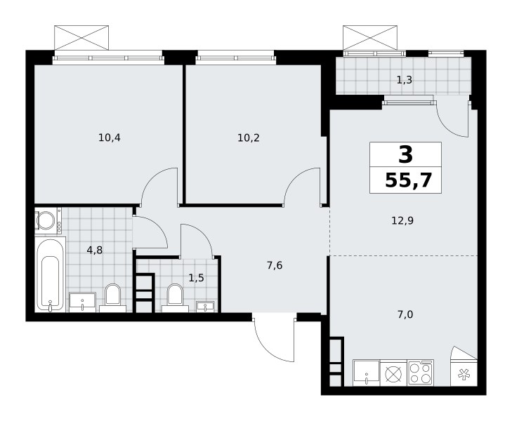 Планировка 55.7 м²
