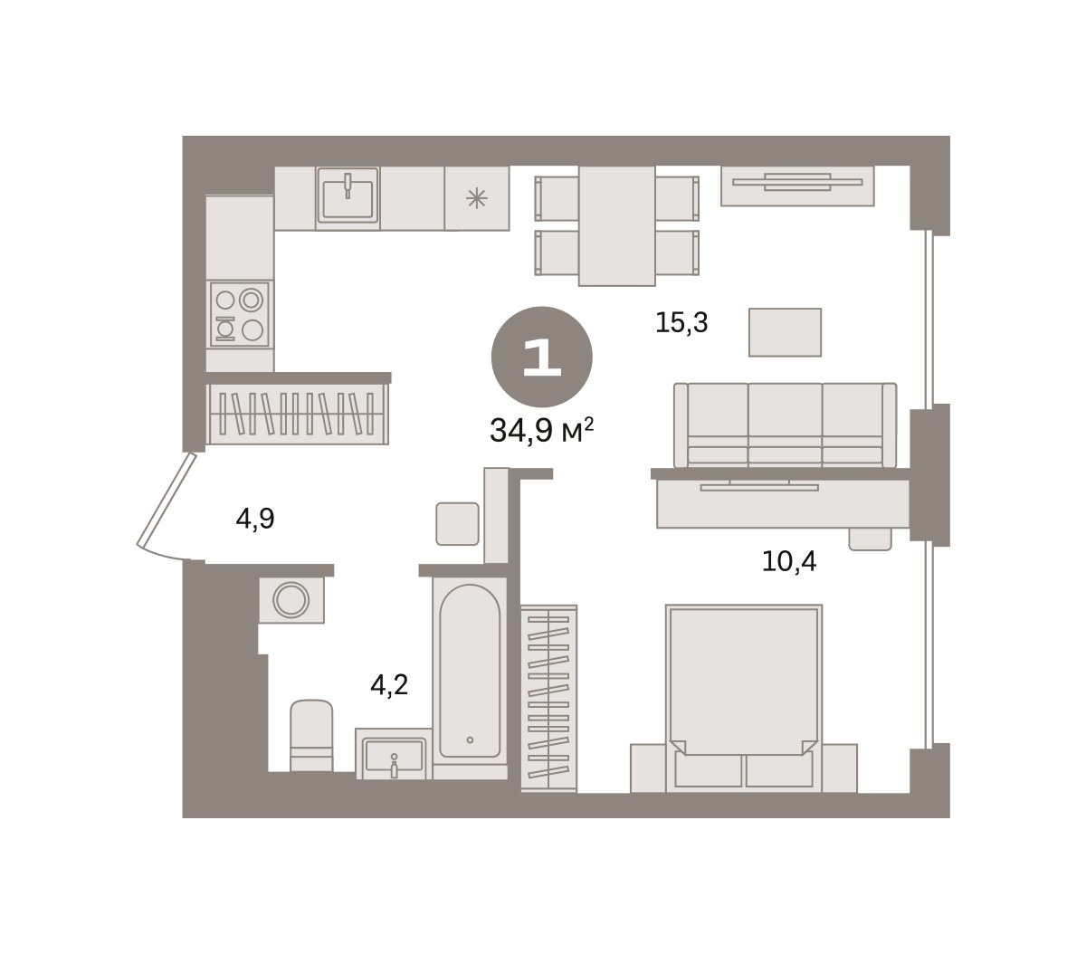 Планировка 34.87 м²