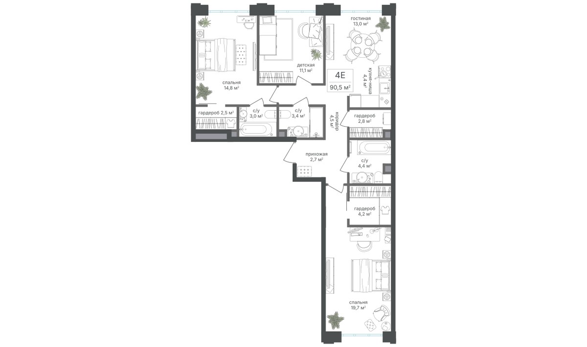 Планировка 90.5 м²