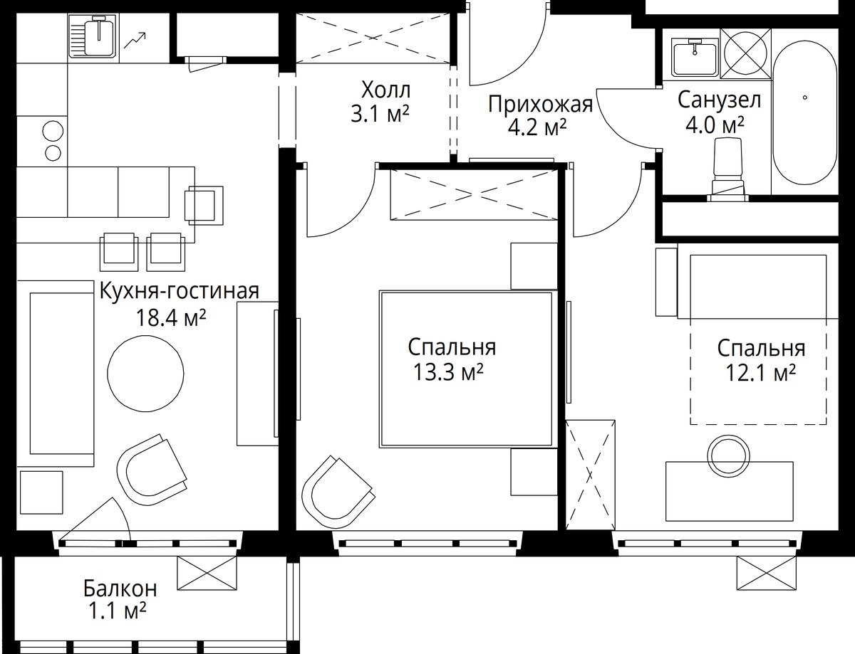 Планировка 56.2 м²