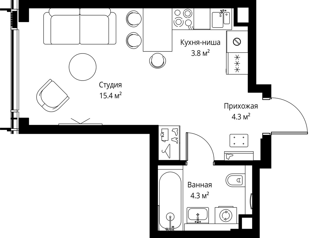 Планировка: 1-комнатная, 27.8 м²