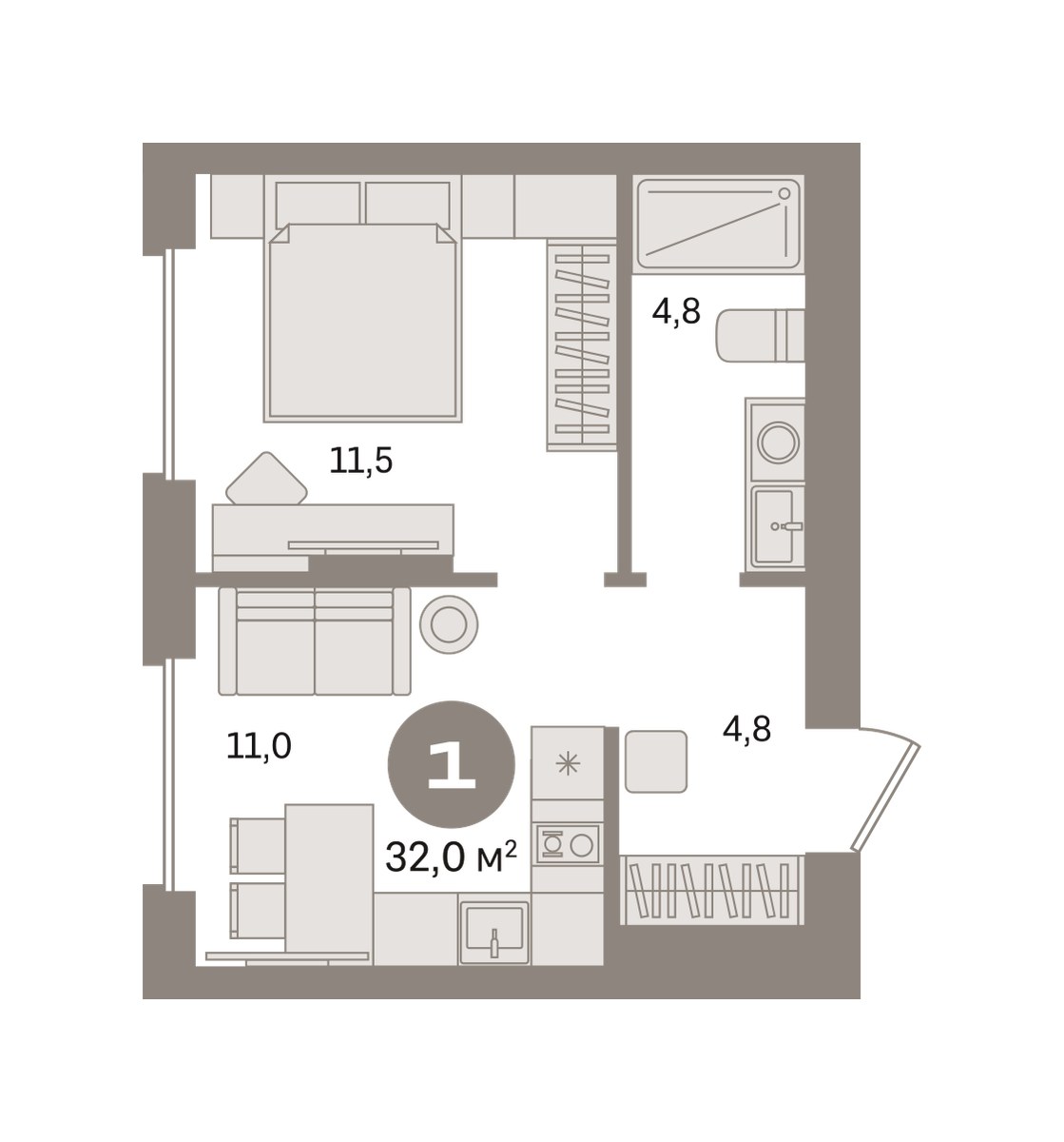 Планировка 32.01 м²