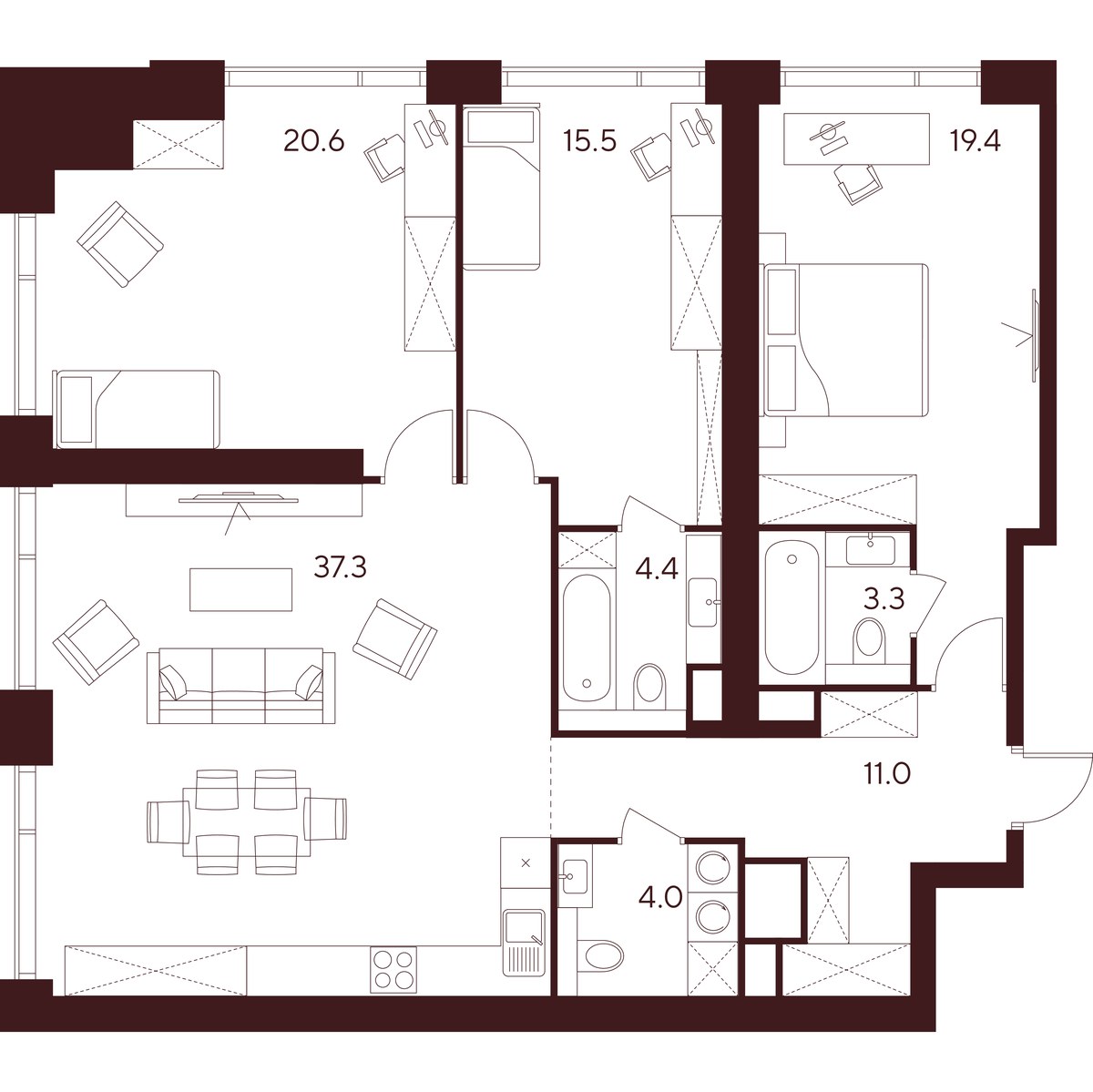 Планировка 115.5 м²
